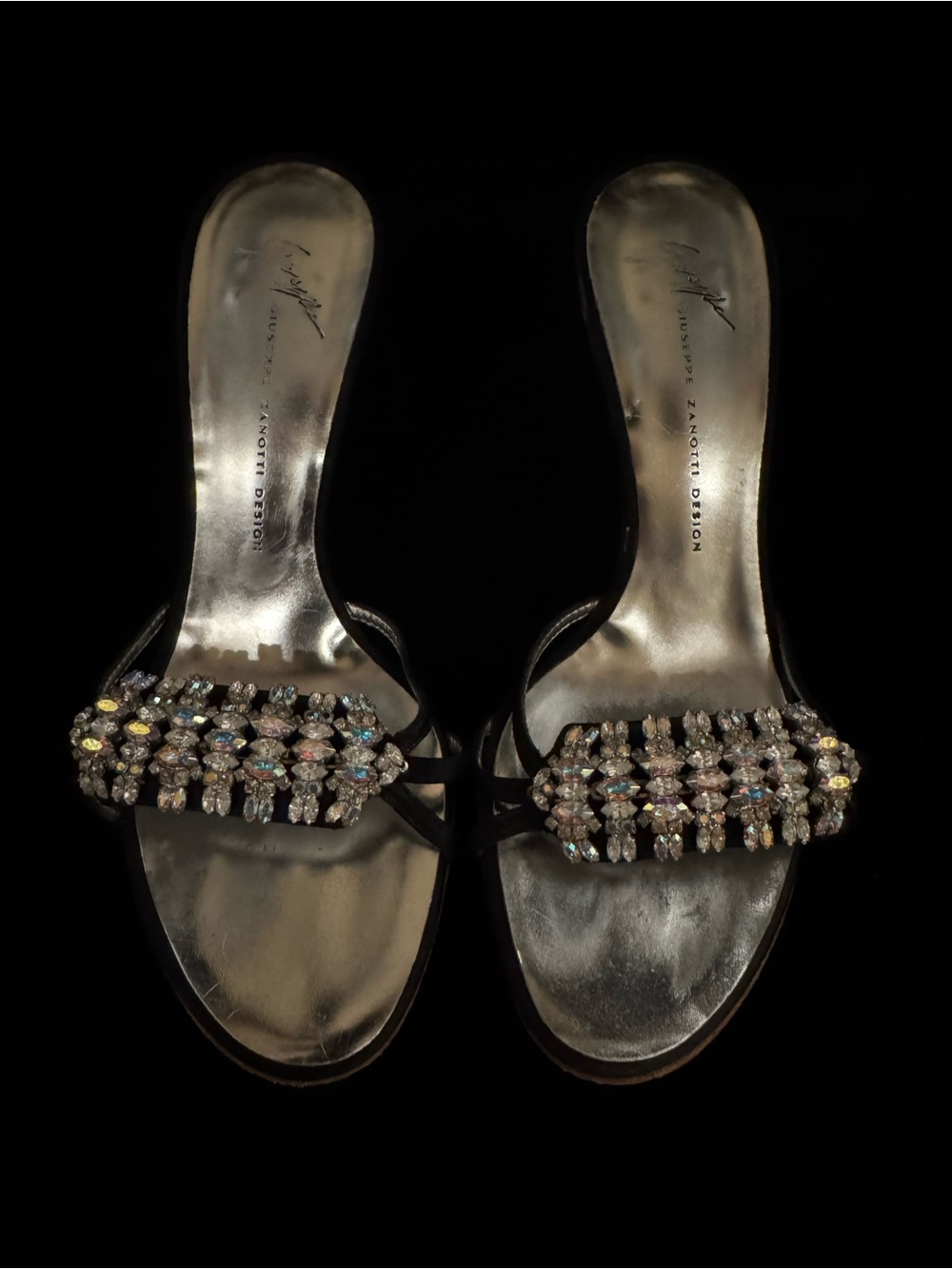 Giuseppe Zanotti Black Swarovski Crystal-Embellished Slide Heels